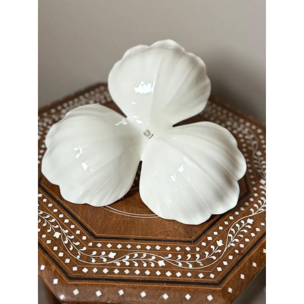 Vintage Lenox Triple Leaf Shell Dish Candy Nuts Gold Trim